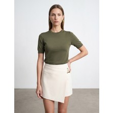 Dilvin 10872 Lyocell Karışımlı Minimal Bluz-Haki