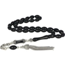 Mirari Jewelry Siyah Renk Sıkma Kehribar Tesbih