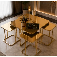 Luxury Gold Aynalı Orta Sehpa Takımı 4+1 5'li Set_lüx_sedaslıvıngunıts