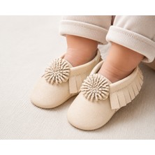 Banu’m Serisi Ivory %100 Hakiki Deri Bebek Makoseni 12,5 cm İç Taban Yumuşak Taban İlk Adım Ayakkabısı Bej 6-9 Ay