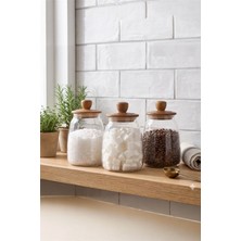 3 Adet Akasya Kapaklı Herry Borosilikat Konik Cam Kavanoz 1200 ml