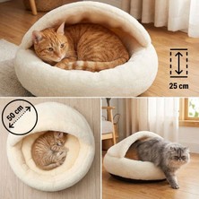 Midilla Kapüşonlu Peluş Kedi Yatağı – Ultra Yumuşak Kapalı Kedi Evi & Uyku Yatağı