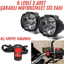 Astraled 2 Adet 6 Ledli Motosiklet Scooter Uyumlu LED Sis Farı Çakar ve Sabit Mod Açma Kapatma Tuşlu Lamba