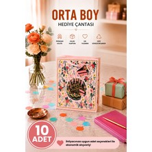 DAKS 10 Adet (23 x 18 x 10 Cm) - Doğum Günü Pastalı Çiçek Desenli Orta Boy Karton Hediye Çantası