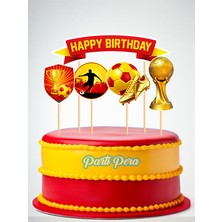 Parti Pera Sarı Kırmızı Futbol Temalı Pasta Süsü 5 Parça Doğum Günü Pasta Süsü