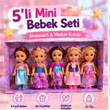 LRS Store 5’li Mini Bebek Seti Kutulu Aksesuarlı Oyuncak Bebek Seti Uzun Saçlı Prenses Bebekler 9 cm