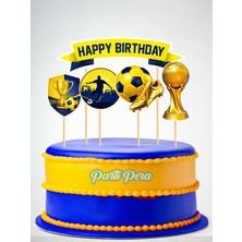Parti Pera Sarı Lacivert Futbol Temalı Pasta Süsü 5 Parça Doğum Günü Pasta Süsü