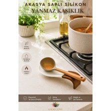 Lucky Love Akasya Saplı Lüks Yanmaz Silikon Kaşıklık Isıya Dayanıklı Yapışmaz Kaşık Standı Doğal Akasya