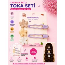 Asel Aksesuar 5'li Set Dalgalı Pens Toka ve Çiçek Figürlü Kıskaç Çocuk Saç Tokası Seti (Farklı Renk Seçenekli)