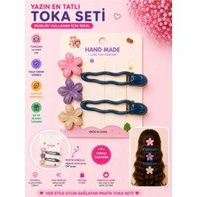Asel Aksesuar 5'li Set Dalgalı Pens Toka ve Çiçek Figürlü Kıskaç Çocuk Saç Tokası Seti (Farklı Renk Seçenekli)