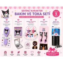Asel Aksesuar 5'li Set Mor Kuromi Figürlü Kız Çocuk Saç Tarağı Aynalı Saç Bakım ve Toka Seti