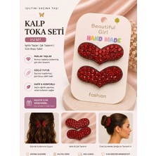 Asel Aksesuar 2'li Set Kalp Tasarımlı Işıltılı Taşlı Klips Saç Tokası - 6 Farklı Seçenek