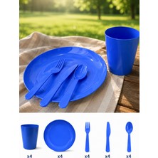 Beylini 20 Parça Piknik Seti Tabak Çatal Kaşık Bıçak Bardak 4 Kişilik Gezi Set Kahvaltı Makinede Yıkanabilir Set