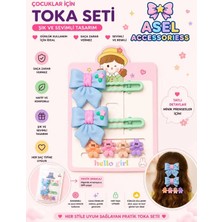 Asel Aksesuar 6'lı Set Fiyonk Figürlü Pens Toka ve Çiçek Kıskaç Çocuk Saç Tokası Seti - Farklı Renk Seçenekli