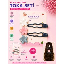 Asel Aksesuar 5'li Set Dalgalı Pens Toka ve Çiçek Figürlü Kıskaç Çocuk Saç Tokası Seti (Farklı Renk Seçenekli)