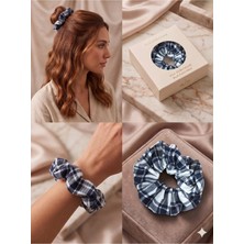 Asel Aksesuar Ekose Desenli Kumaş Hacimli Scrunchie Lastik Toka Farklı Renk Seçenekli