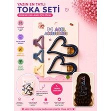 Asel Aksesuar 5'li Set Içi Boş Kalp Tasarımlı Çocuk Saç Tokası Seti - Klipsli ve Kıskaç Toka (Farklı Renk Seçenekli)