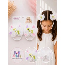 Asel Aksesuar 2'li Set Kelebek Desenli Tül Fiyonk ve Unicorn Figürlü Kız Çocuk Lastikli Toka - 4 Farklı Renk