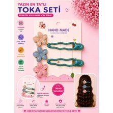 Asel Aksesuar 5'li Set Dalgalı Pens Toka ve Çiçek Figürlü Kıskaç Çocuk Saç Tokası Seti (Farklı Renk Seçenekli)