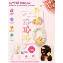 Asel Aksesuar 5'li Set Unicorn Figürlü Büzgülü Lastik ve Yıldız Çıtçıt Çocuk Saç Tokası Seti - Farklı Renk Seçenekli