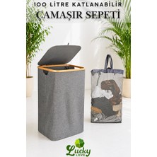 Lucky Love Bambu Kenarlı Lüks Kumaş Katlanabilir 100 Lt Çamaşır Sepeti 44X33X70