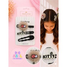 Asel Aksesuar 3'lü Set Peluş Ponponlu ve Yazılı Dalgalı Klipsli Kız Çocuk Toka