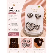 Asel Aksesuar 3'lü Set Kalp Tasarımlı Işıltılı Taşlı Klips Saç Tokası - 5 Farklı Seçenek