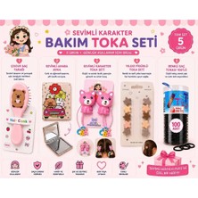 Asel Aksesuar 5'li Set Pembe Ayıcık ve Yıldız Figürlü Aynalı Kız Çocuk Saç Bakım ve Toka Seti