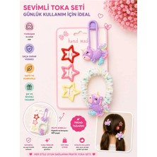 Asel Aksesuar 5'li Set Unicorn Figürlü Büzgülü Lastik ve Yıldız Çıtçıt Çocuk Saç Tokası Seti - Farklı Renk Seçenekli