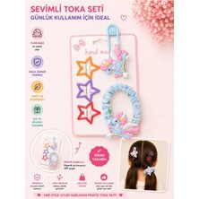 Asel Aksesuar 5'li Set Unicorn Figürlü Büzgülü Lastik ve Yıldız Çıtçıt Çocuk Saç Tokası Seti - Farklı Renk Seçenekli