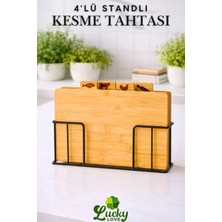 Lucky Love Lüks Bambu Metal Standlı 4'lü Kesme Tahtası Seti Naturel ( 20X30X5,5 cm )