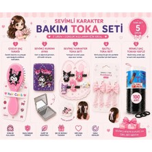Asel Aksesuar 5'li Set Pembe Kuromi Figürlü Aynalı Kız Çocuk Saç Bakım ve Toka Seti