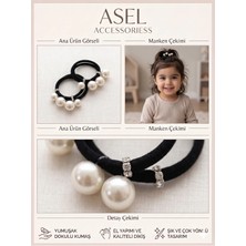 Asel Aksesuar 2'li Set Siyah Renk Inci ve Taş Detaylı Yumuşak Dokulu Kız Çocuk Lastik Toka Saç Aksesuarı