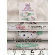 Asel Aksesuar 2'li Set Sevimli Kedi Figürlü Simli Fiyonk Detaylı Çıtçıtlı Kız Çocuk Toka