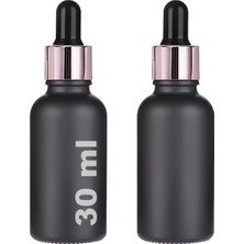 30 ml Mat Siyah Cam Damlalıklı Serum Şişesi 30 cc Renkli Metal Kapaklı Dropper Cam Şişe 2 Adet (Rose Yüzük | Siyah Lastik)