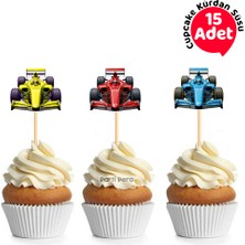 Parti Pera Yarış Arabası Şekilli Cupcake Kürdan Süsü 15 Adet