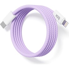 Bix T4CL 27W Type-C To Lightning Örgülü Manyetik Tasarım Hızlı Şarj ve Data Kablosu 1 Metre Mor