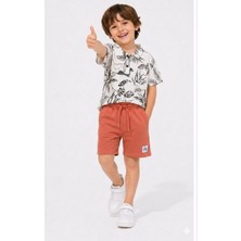 Cg Kids Safari Desenli Erkek Çocuk Yakalı Tişört ve Şort Pamuklu Yazlık Takım