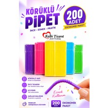 Kalbi Ticaret İnce Pipet Körüklü Renkli 200'LÜ Pipet Tek Kullanımlık Kullan At Pipet