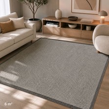 %100 Sisal Dokuma Pamuk Taban 6 M² Doğal Gri-Bej Hasır Desenli Modern Salon Halısı