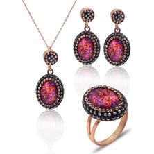 Midyat Nurtaş Gümüş Pembe Paraiba ve Swarovski Taşlı 925 Ayar Gümüş Kadın Üçlü Set 201025579