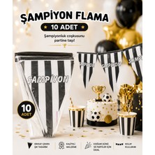 Dizayn Parti Evi Şampiyon Flama Bayrak 10 Adet Siyah Beyaz Sarı Lacivert Parti Flaması Taraftar Doğum Günü Süsü