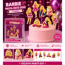Dizayn Parti Evi Barbie Pasta Üstü Süsü 6 Parça Doğum Günü Cake Topper Seti Pembe Parti Dekoru