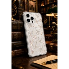 Powerfox Iphone 14 Pro Max Uyumlu Cute Gümüş Kelebek Baskılı Sevimli Telefon Kılıfı MK01A