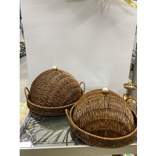 Elif Aksesuar Sentetik Rattan 2 Li Kapaklı Yuvarlak Tepsi Kçk 28*28*14 Byk 33*33*18