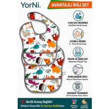Yorni 2 Adet Zoo, Alt Açma Hediyeli, 3-24 Ay, Sıvı Geçirmez, Sızdırmaz, Cepli ve Boyundan Cırtlı Bebek Mama Önlüğü