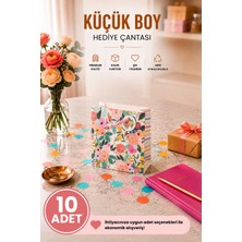 DAKS 10 Adet (15.4 x 18.4 x 7.6 Cm) - Pastel Pembe Çiçekli Küçük Boy Karton Hediye Çantası