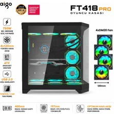 Aigo / Darkflash FT418 Pro AT-750W 80+ Bronze Usb3.0 4×12CM Fan Siyah Atx Oyuncu Kasası
