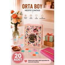 DAKS 20 Adet (23 x 18 x 10 Cm) - Doğum Günü Pastalı Çiçek Desenli Orta Boy Karton Hediye Çantası