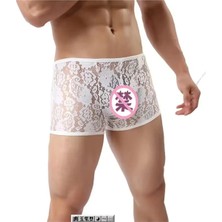 Mentra Online Dantelli Beyaz Şık Erkek Boxer - Erkek Iç Çamaşırı